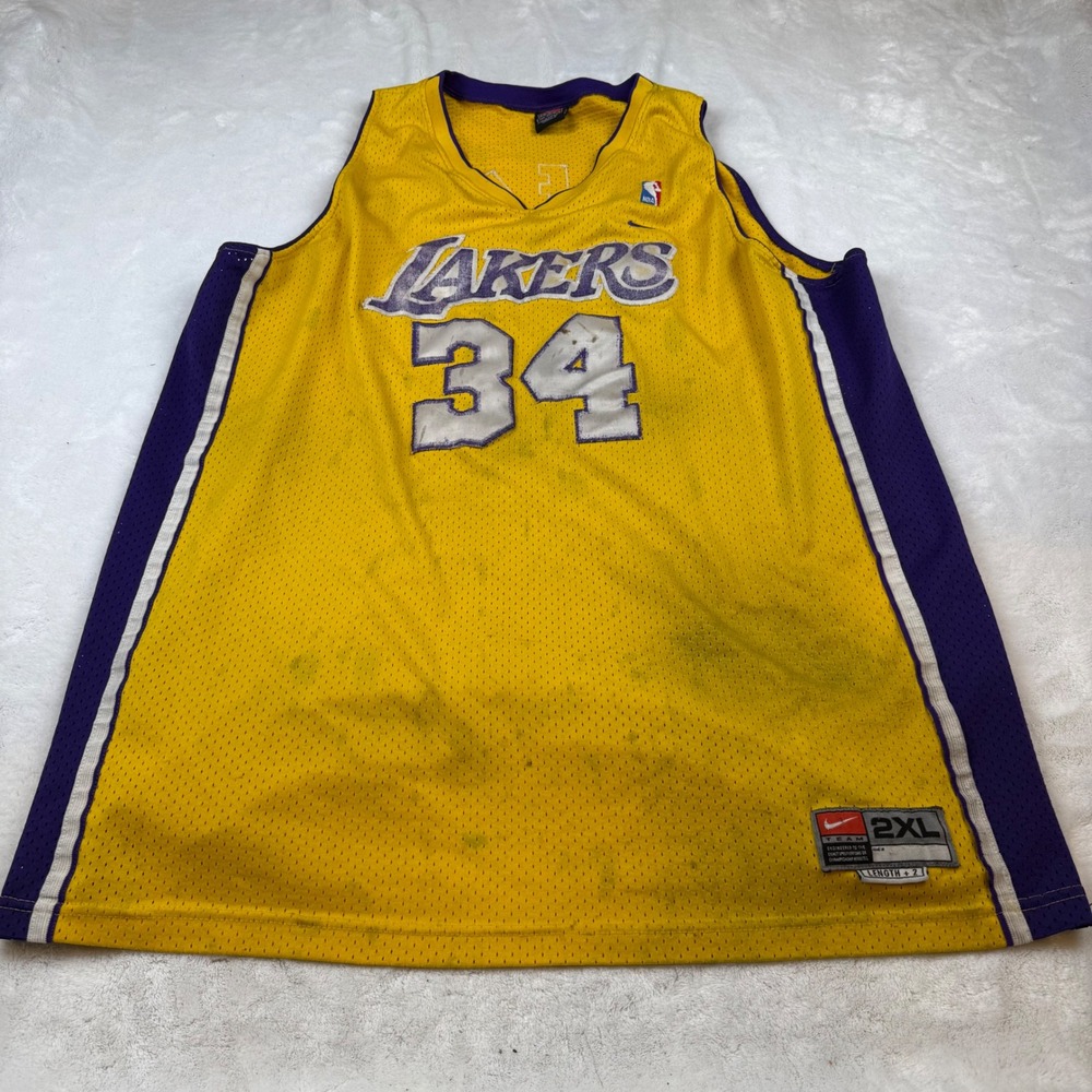 Nike Los Angeles Lakers Shaquille O'Neal 34 Jersey Mens 2XL Yellow Vintage NBA